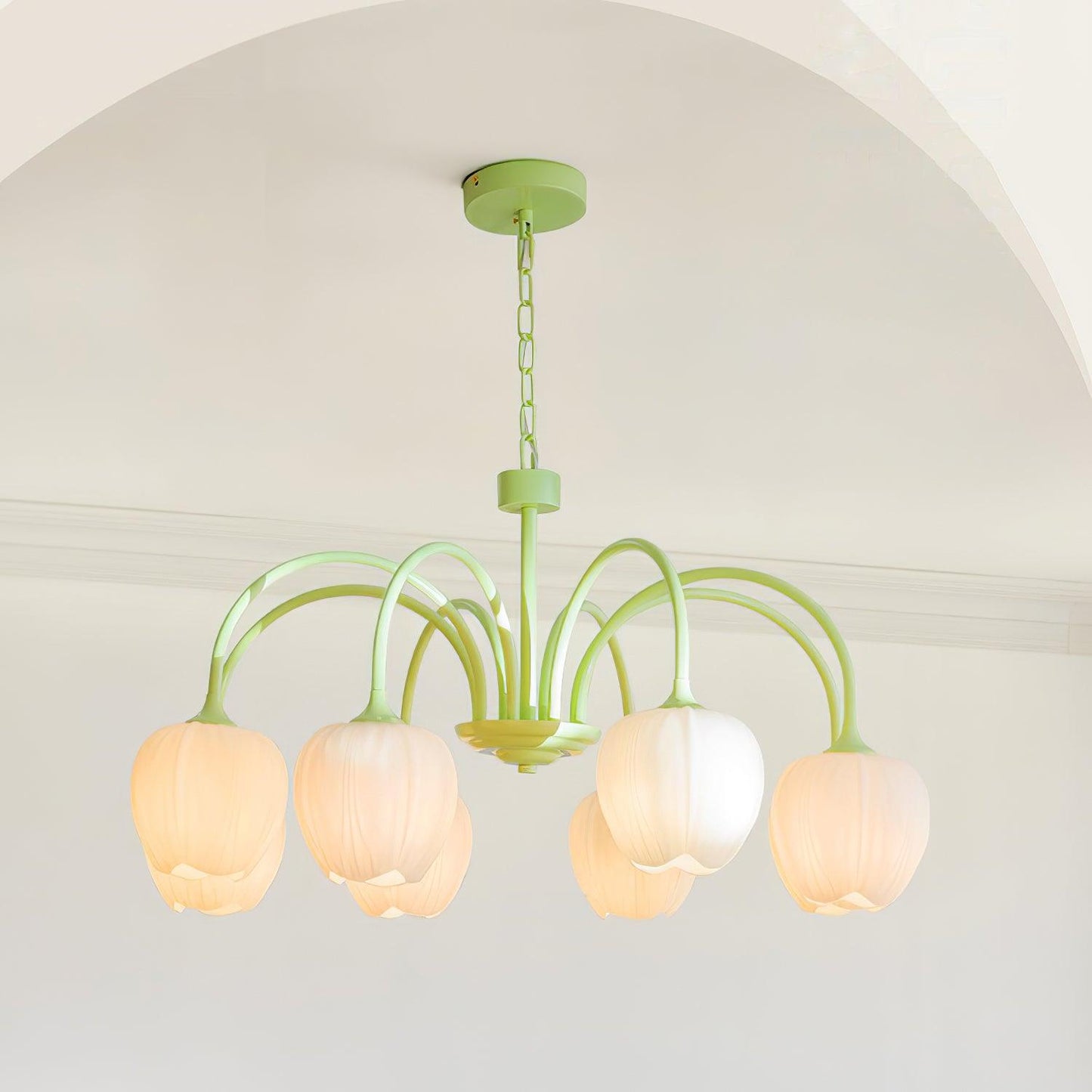 Five-Light Floral Glass Chandelier With Curved Arms