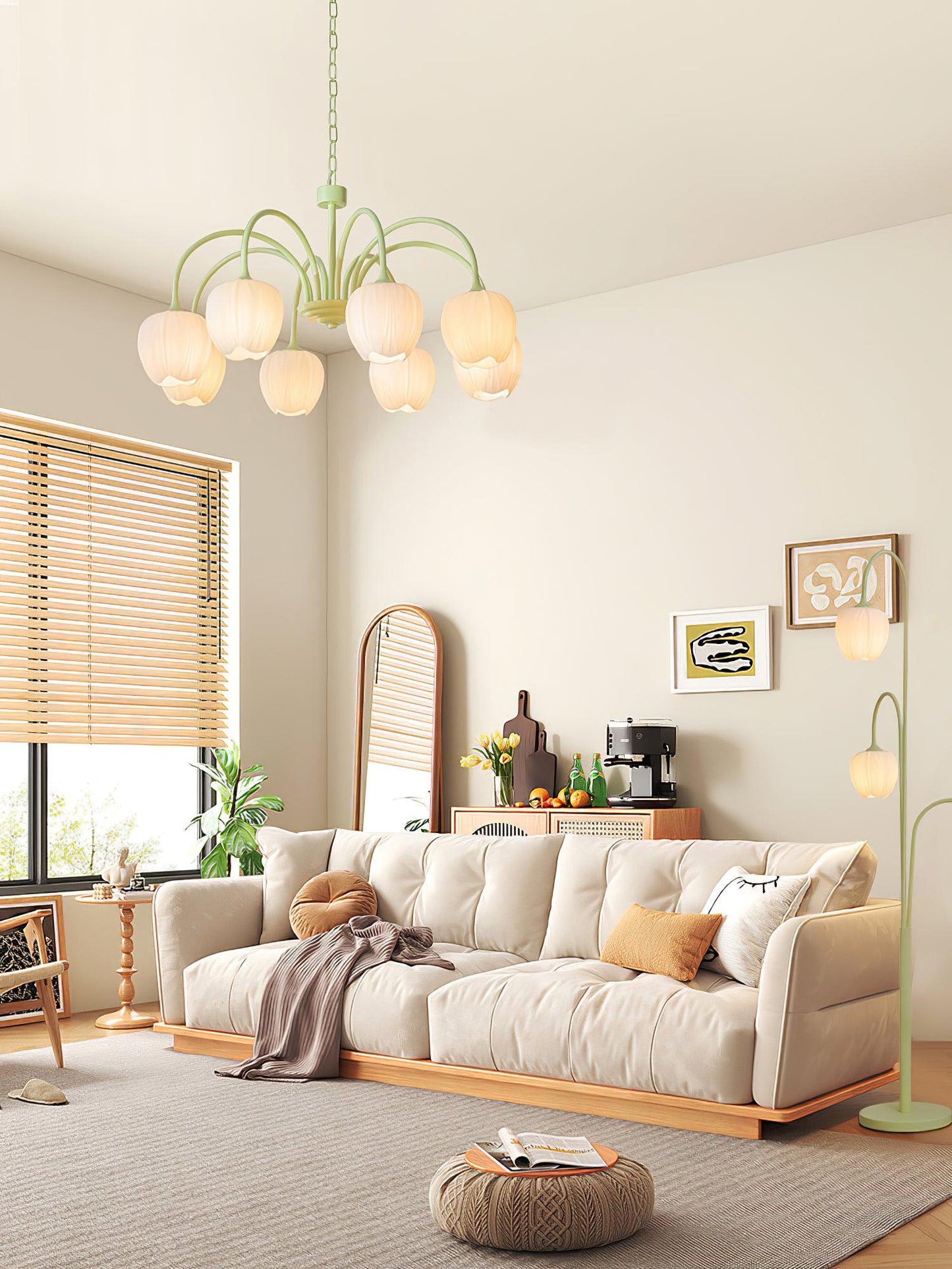 Five-Light Floral Glass Chandelier With Curved Arms