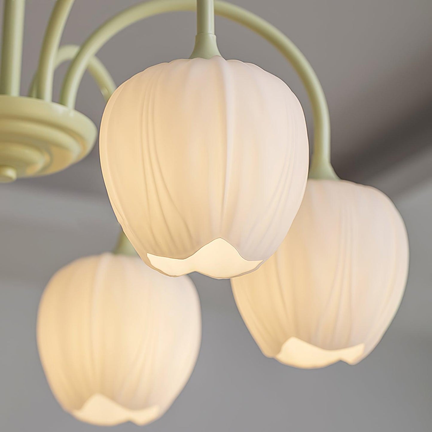 Five-Light Floral Glass Chandelier With Curved Arms