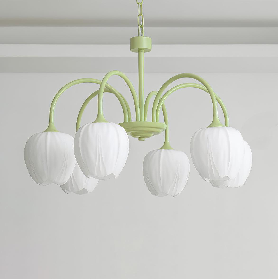 Five-Light Floral Glass Chandelier With Curved Arms