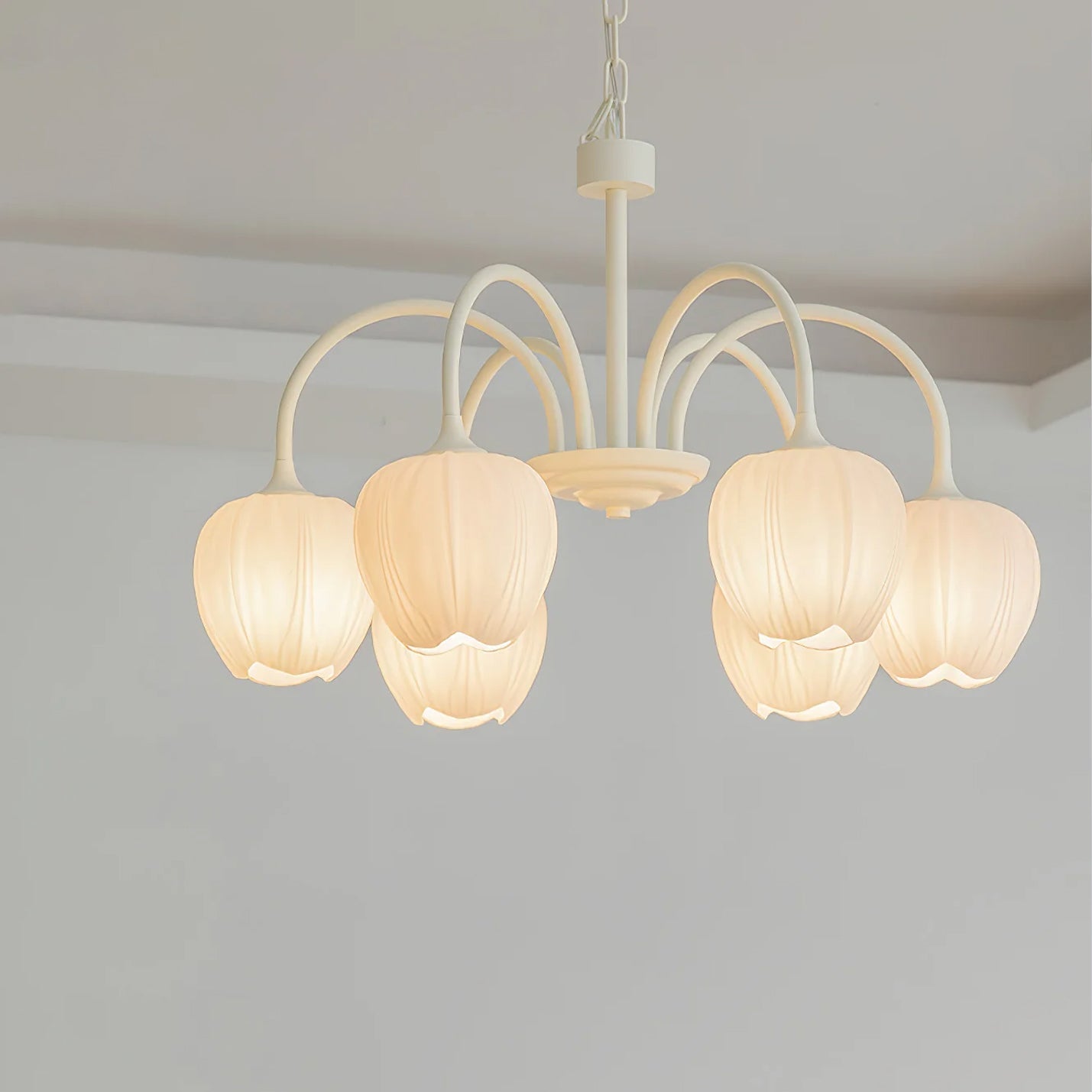 Five-Light Floral Glass Chandelier With Curved Arms
