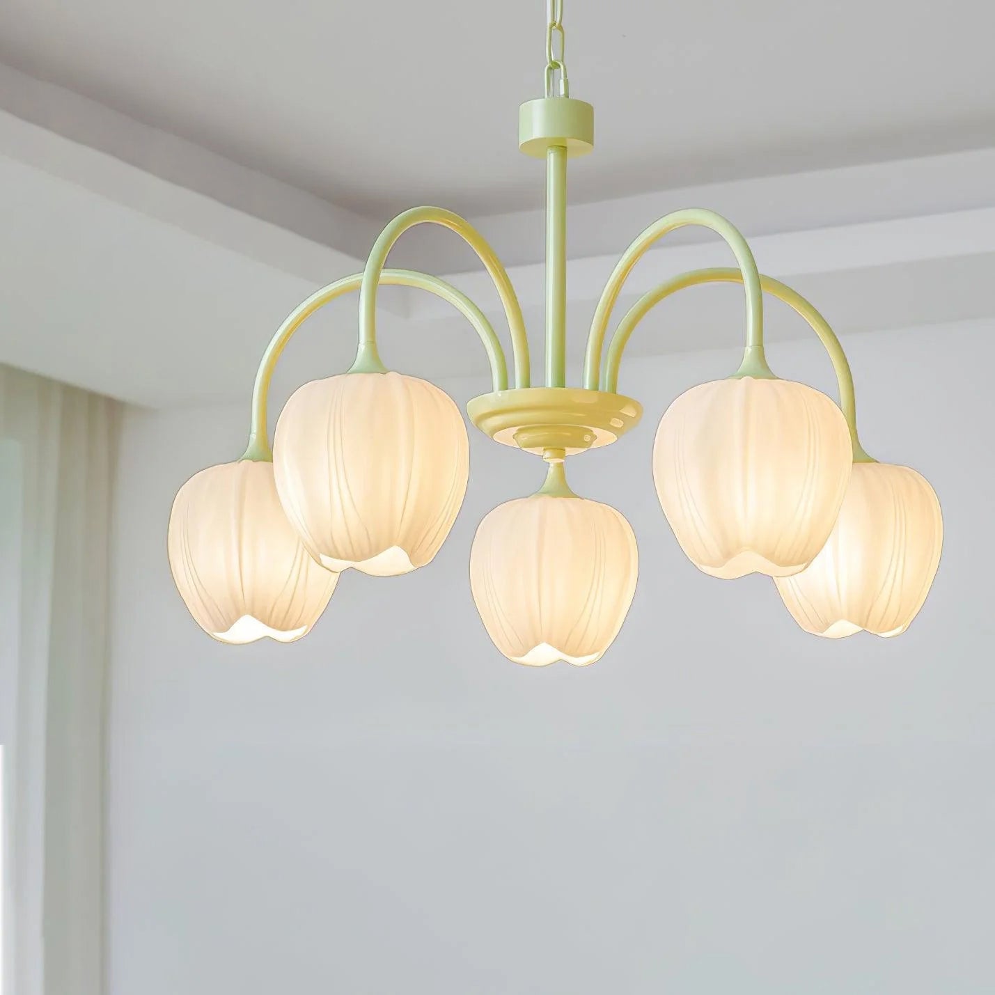 Five-Light Floral Glass Chandelier With Curved Arms