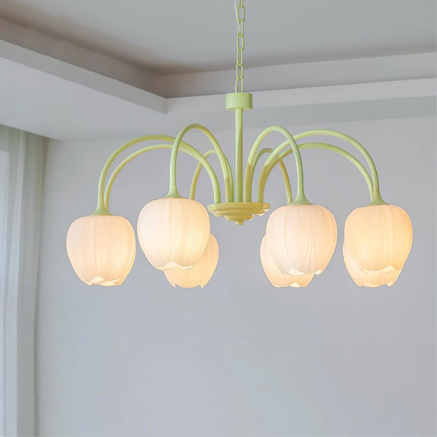 Five-Light Floral Glass Chandelier With Curved Arms