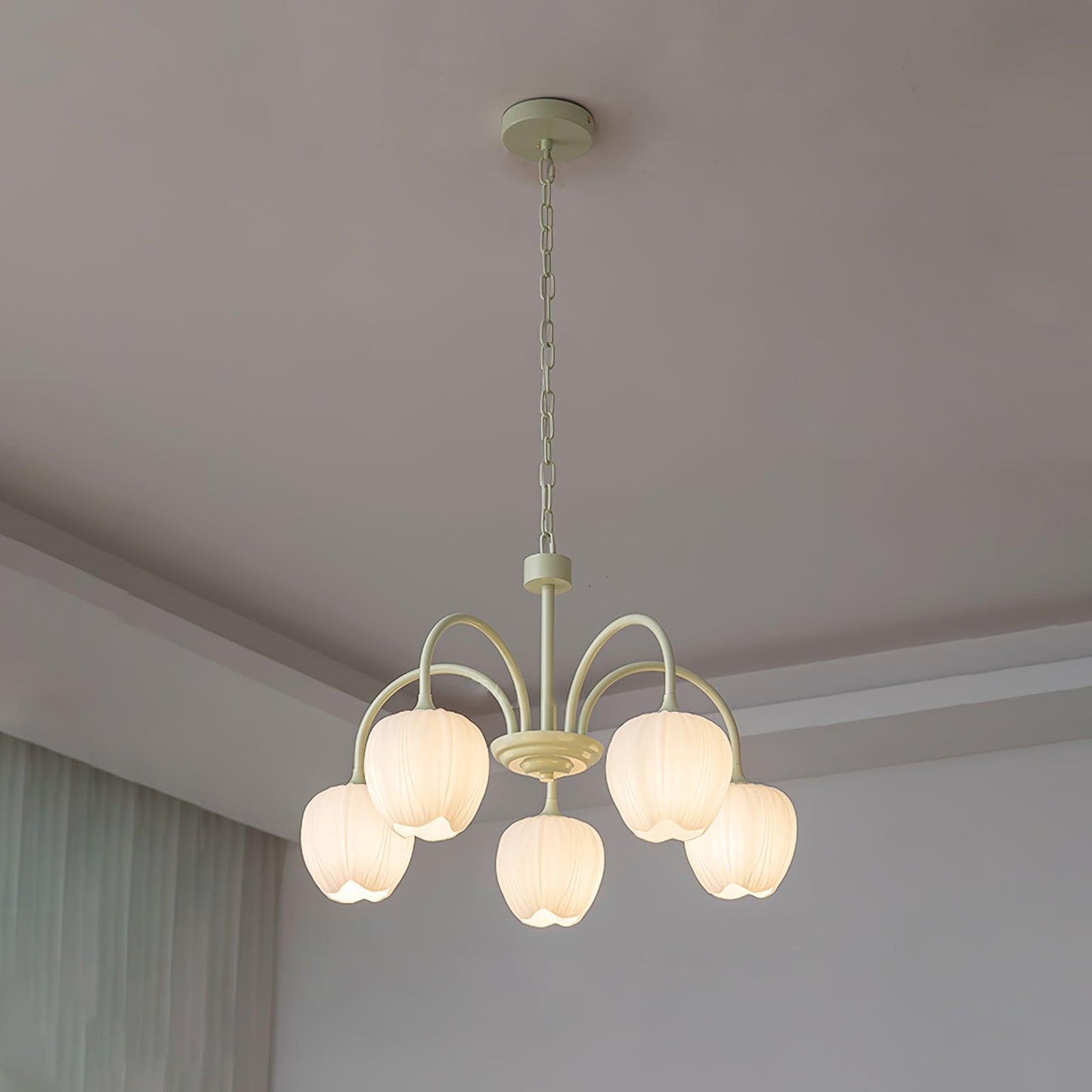 Five-Light Floral Glass Chandelier With Curved Arms