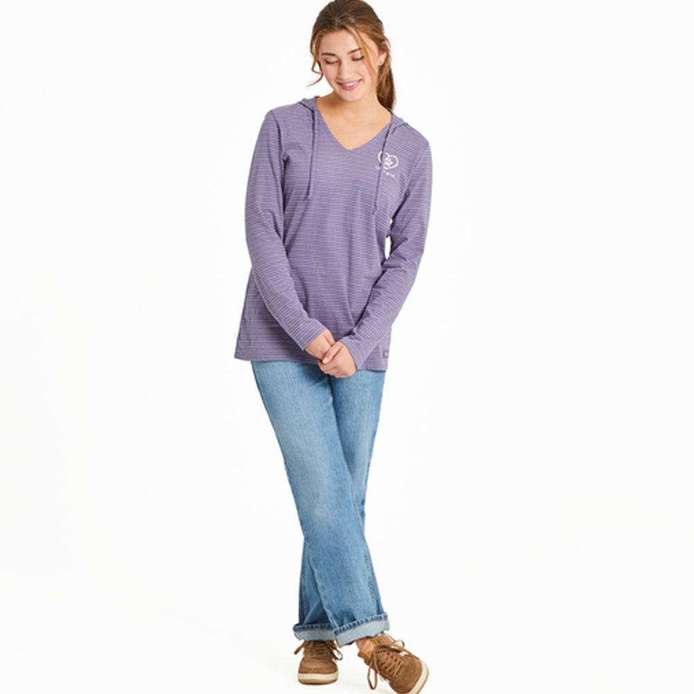 Women's Pet Paw Heart L/S Striped Crusher-LITE Hooded Tee - 129309