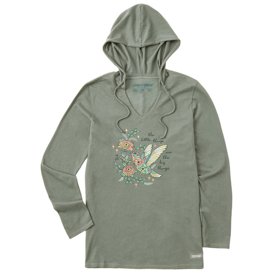 Little Thing Hummingbird L/S Crusher-LITE Hooded Tee - Moss Green - 129299