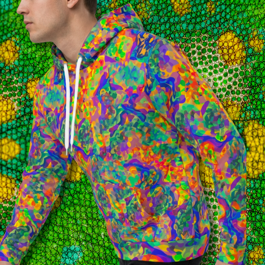 Chameleon Prism AOP Hoodie for Light-Chasing Streetwear Collectors — Iridescent Color-Shift Print, Custom Inner Hood Lining