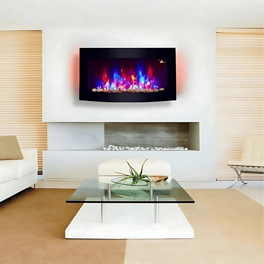 TruFlame 89cm Wide Wall Mounted Curved Black Glass