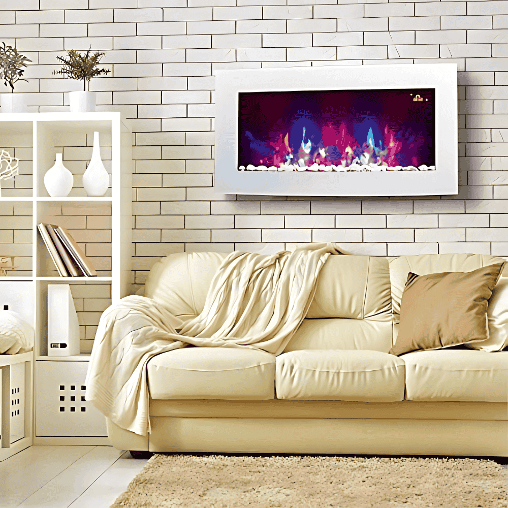 TruFlame 73cm Wide Wall Mounted Arched White Glass Electric Fire with Glow sides