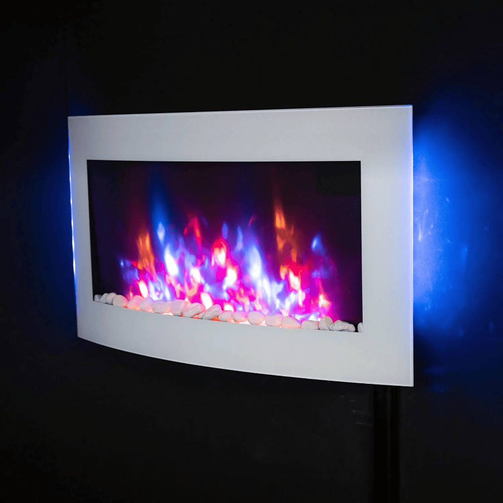 TruFlame 73cm Wide Wall Mounted Arched White Glass Electric Fire with Glow sides