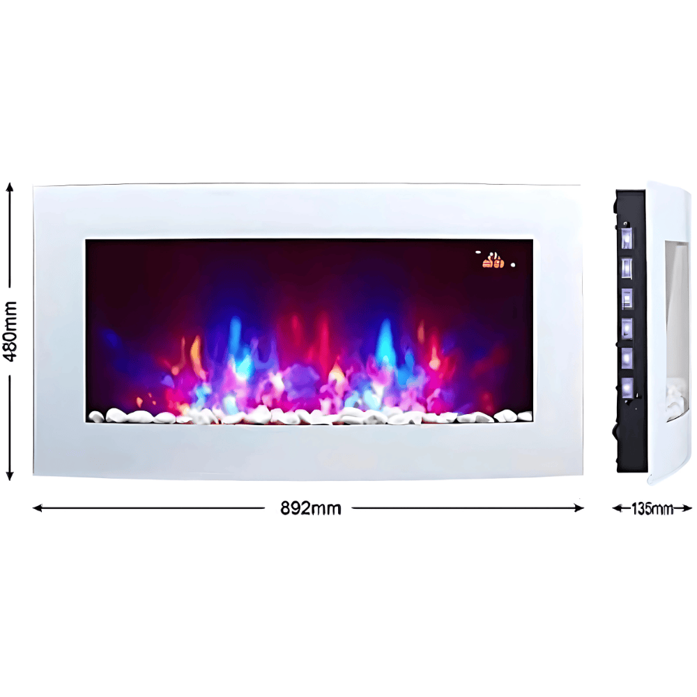 TruFlame 89cm Wide Wall Mounted Curved White Glass