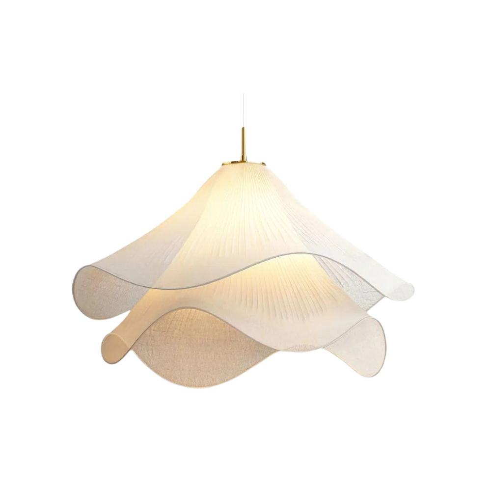 White Japandi Fabric pendant lights LED Light With Wavy Shade