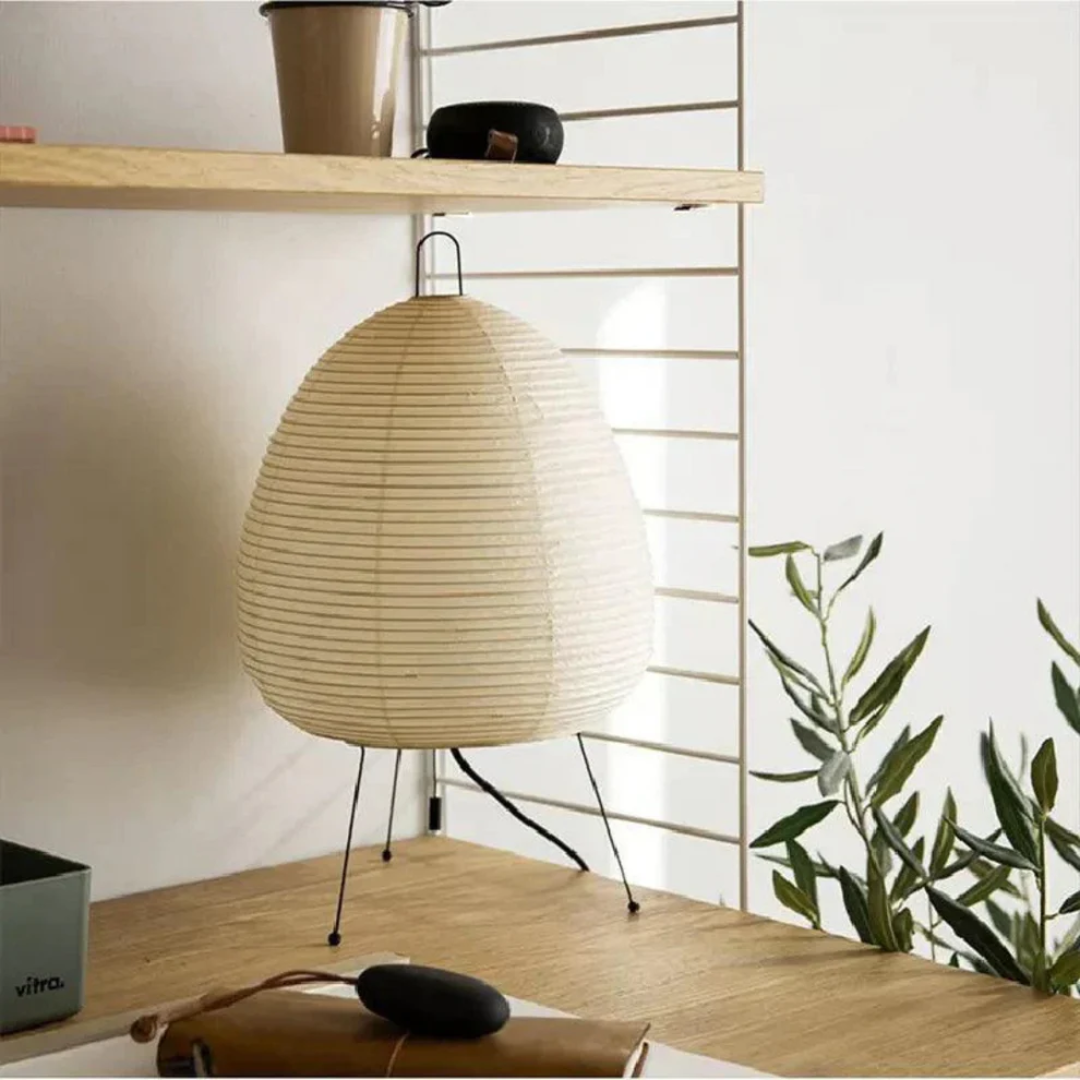 Japanese Rice Paper Lantern Tripod Floor Lamp With Black Metal Legs