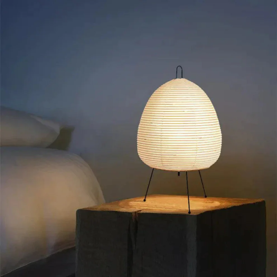 Japanese Rice Paper Lantern Tripod Floor Lamp With Black Metal Legs