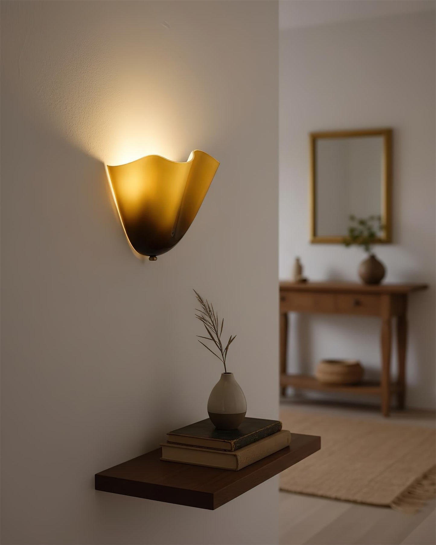 Glass Wall Light Sconce With Fan Shaped Shade