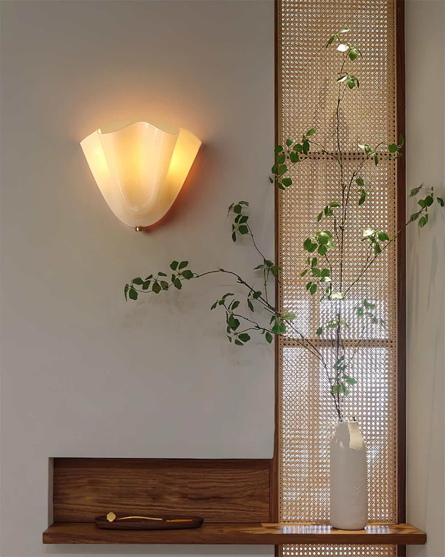 Glass Wall Light Sconce With Fan Shaped Shade