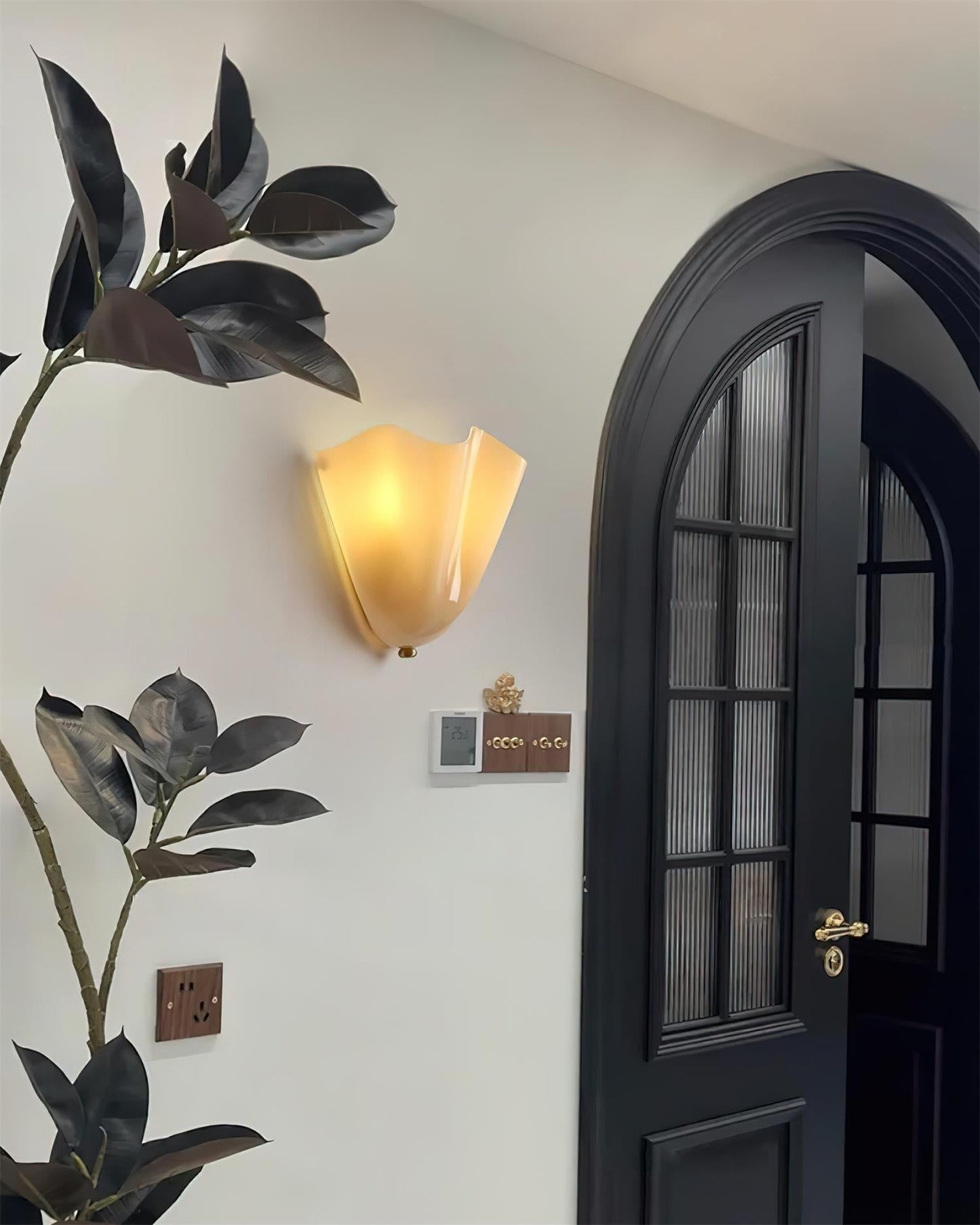 Glass Wall Light Sconce With Fan Shaped Shade