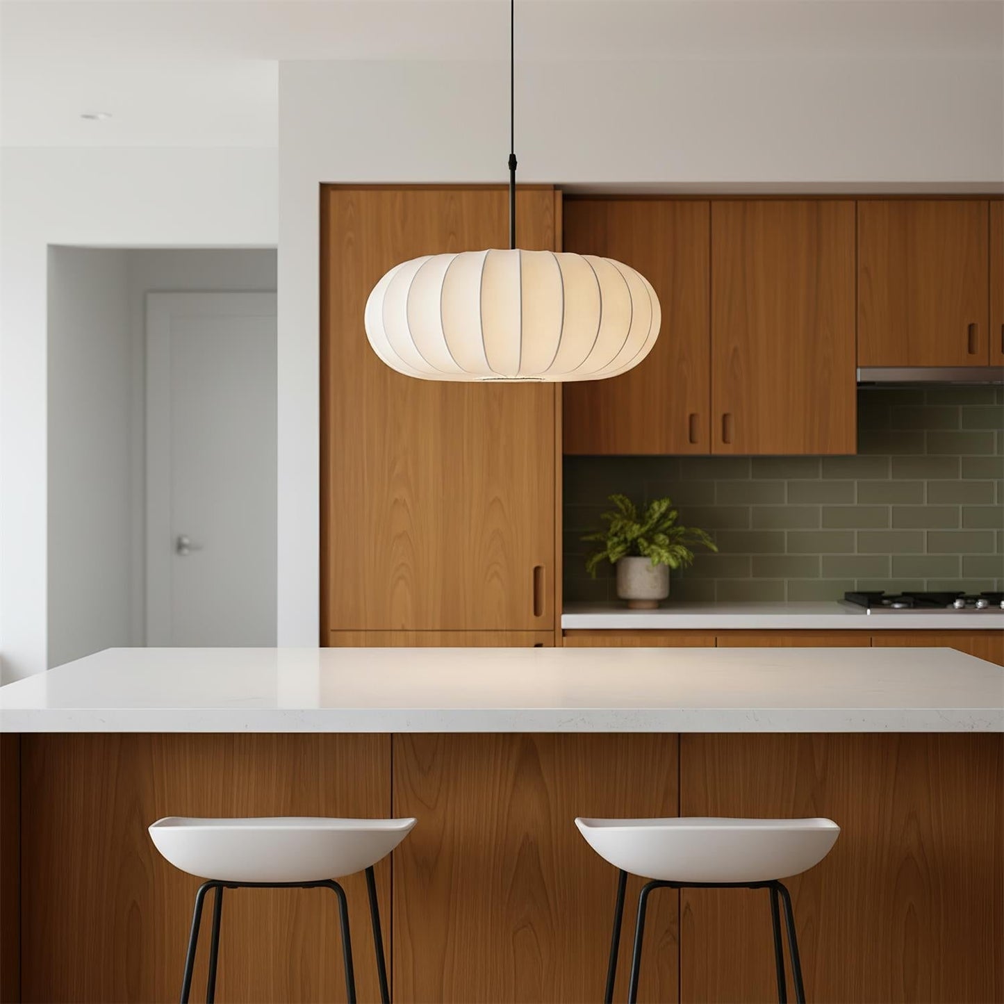 Ribbed Oval Pendant Light With Segmented Shade