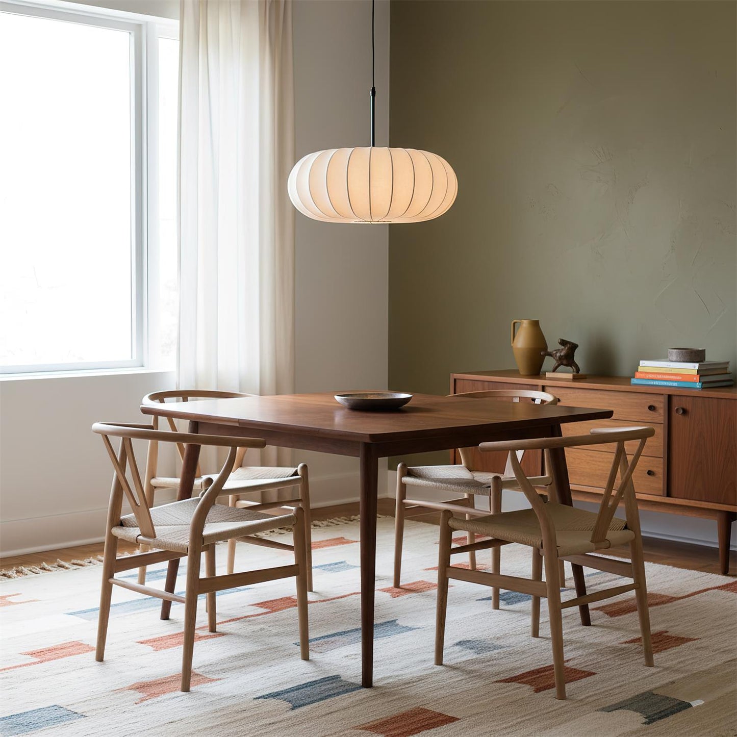 Ribbed Oval Pendant Light With Segmented Shade