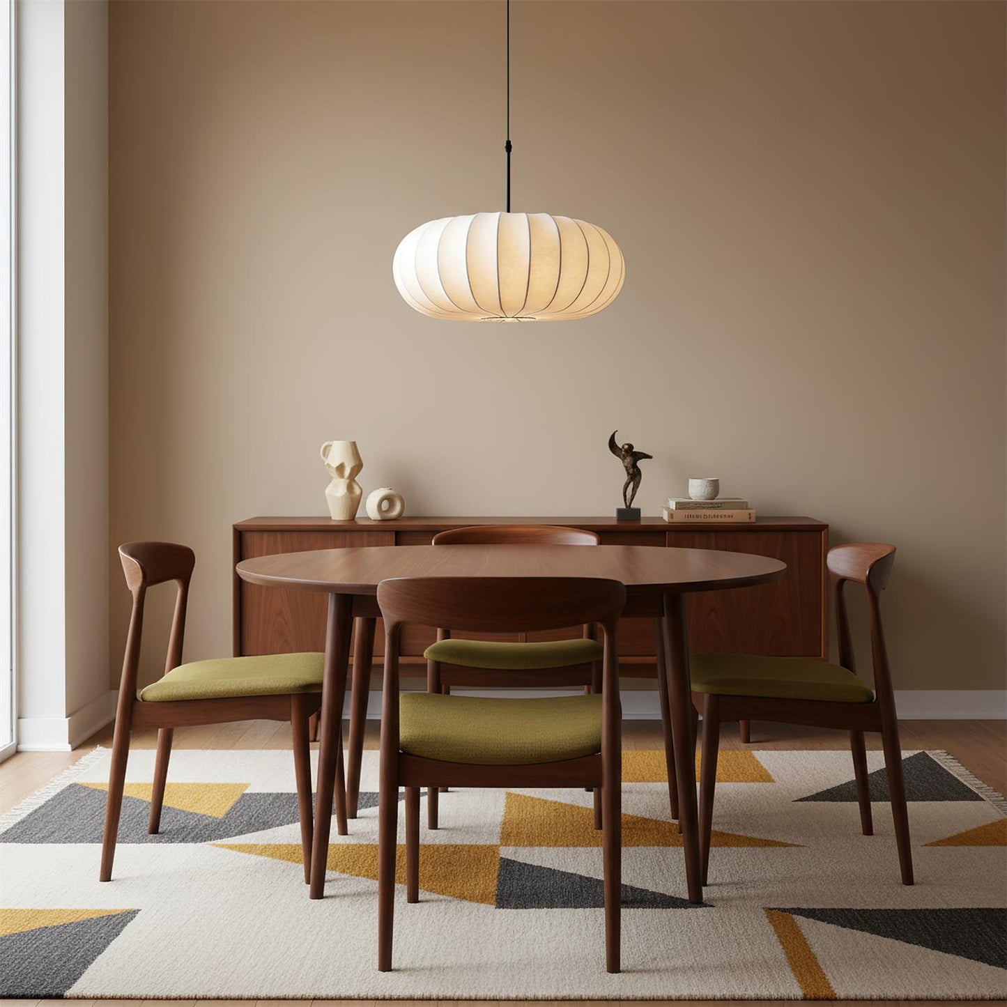 Ribbed Oval Pendant Light With Segmented Shade