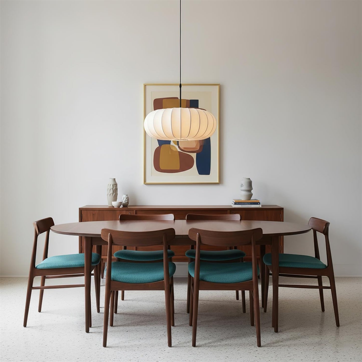 Ribbed Oval Pendant Light With Segmented Shade