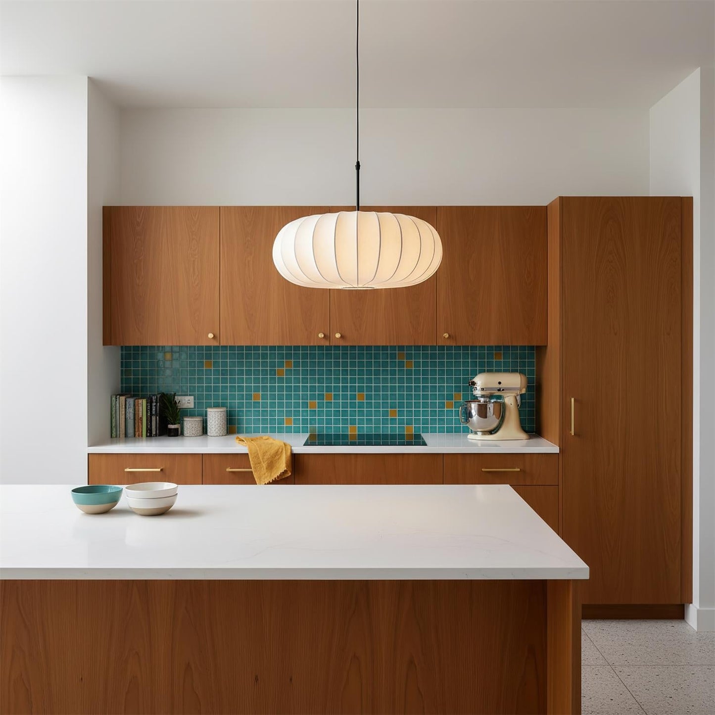 Ribbed Oval Pendant Light With Segmented Shade