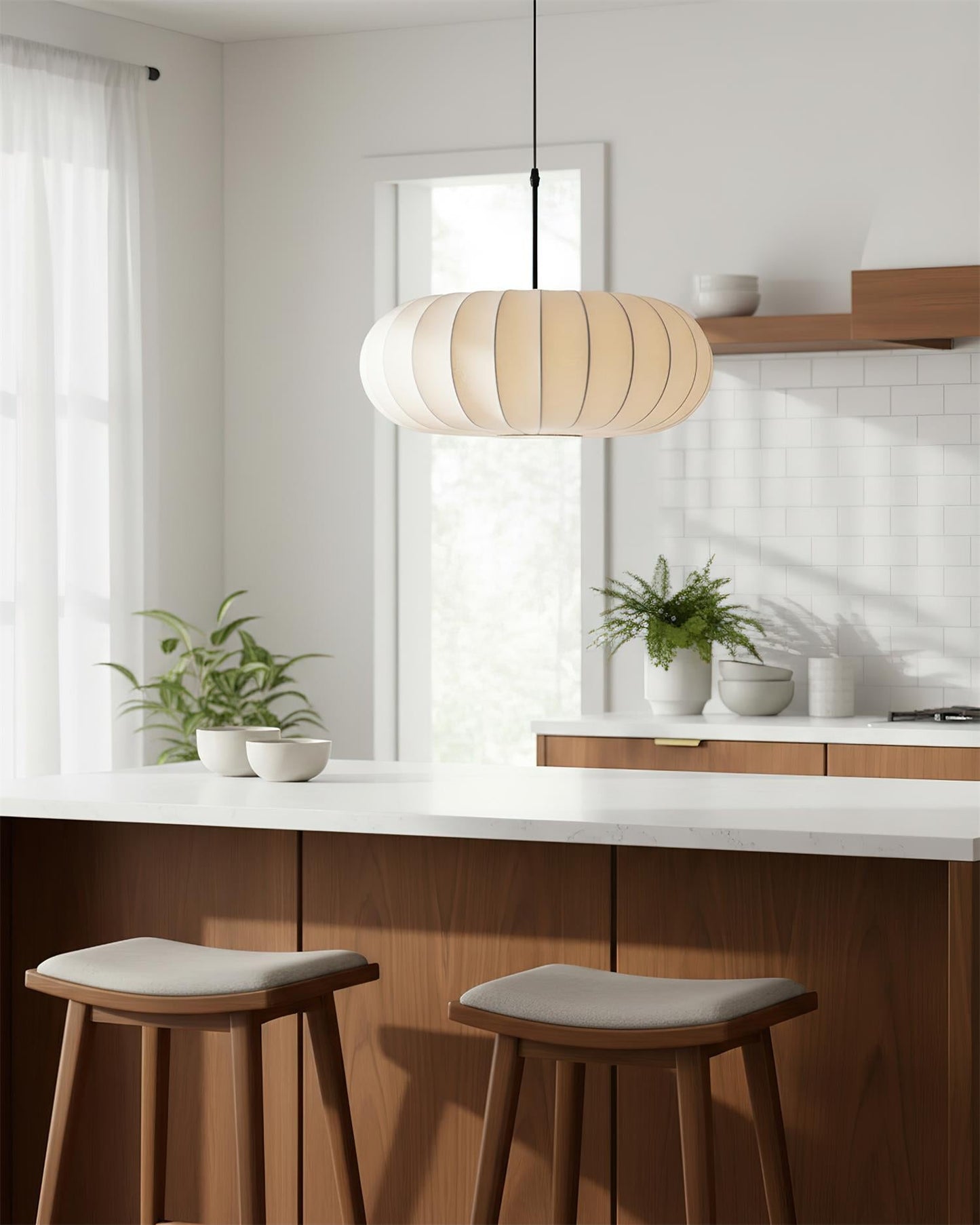 Ribbed Oval Pendant Light With Segmented Shade
