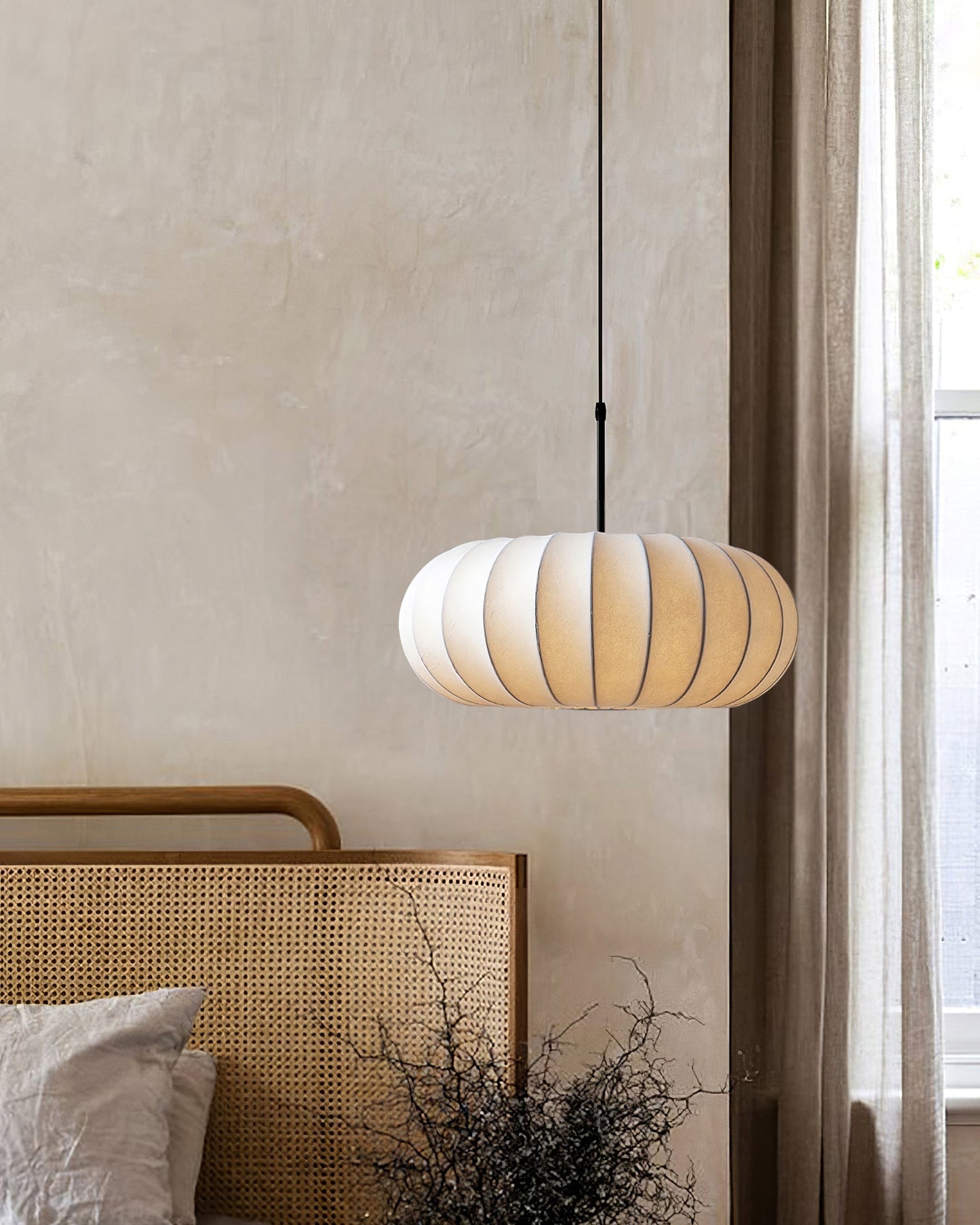 Ribbed Oval Pendant Light With Segmented Shade