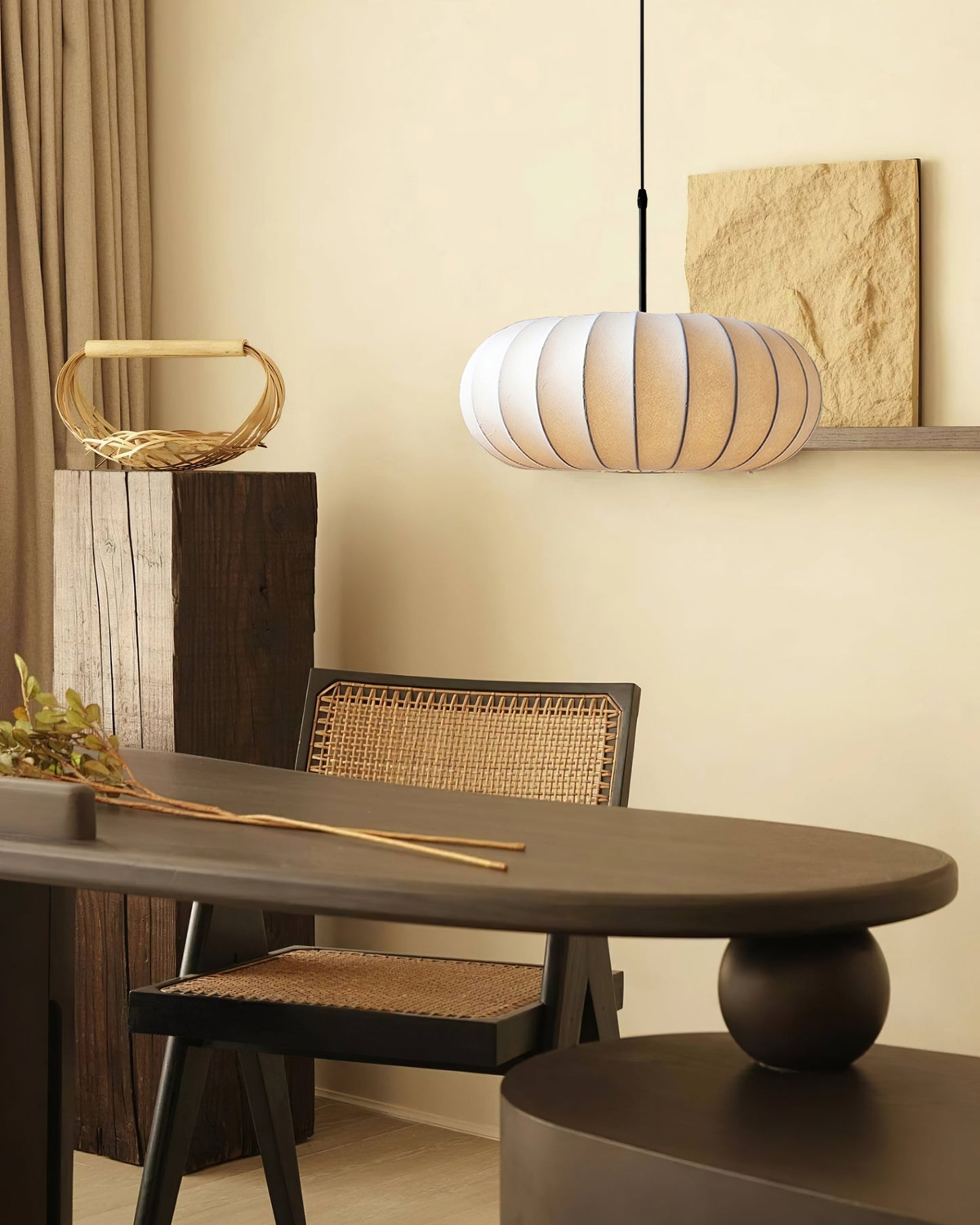 Ribbed Oval Pendant Light With Segmented Shade