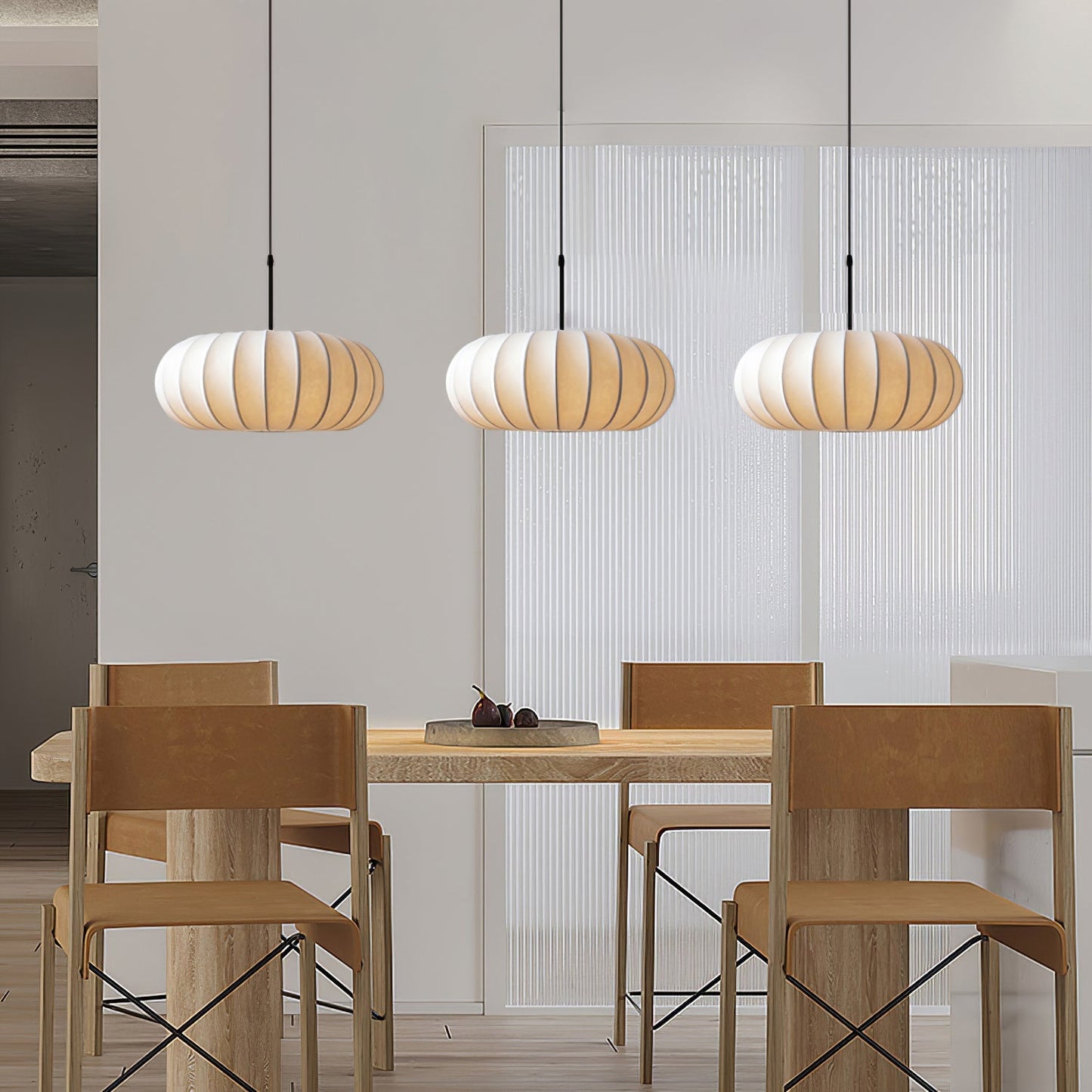 Ribbed Oval Pendant Light With Segmented Shade
