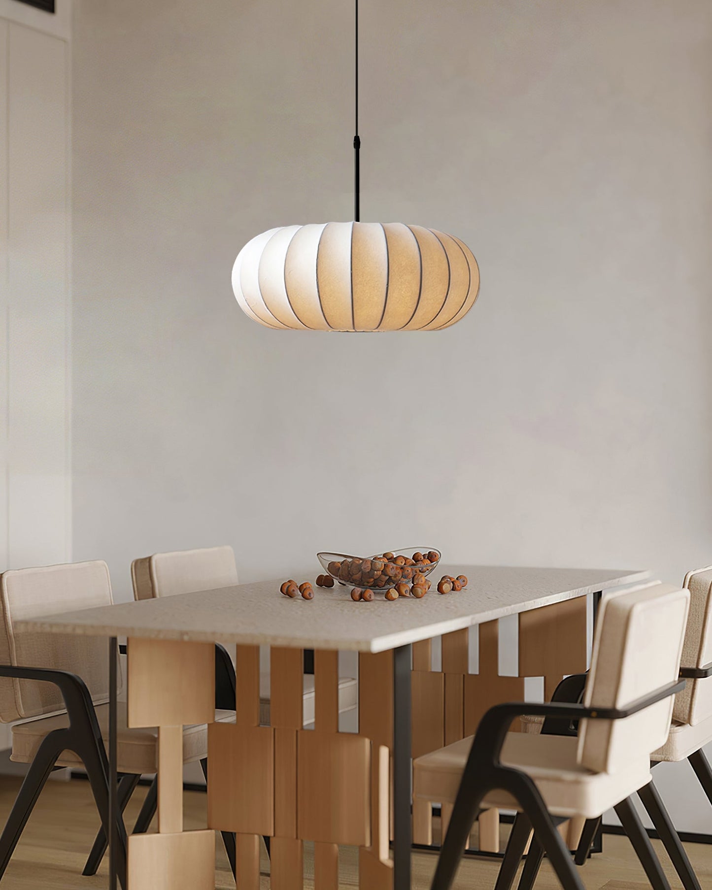 Ribbed Oval Pendant Light With Segmented Shade