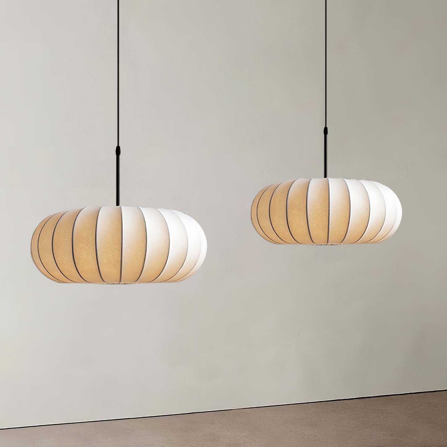 Ribbed Oval Pendant Light With Segmented Shade