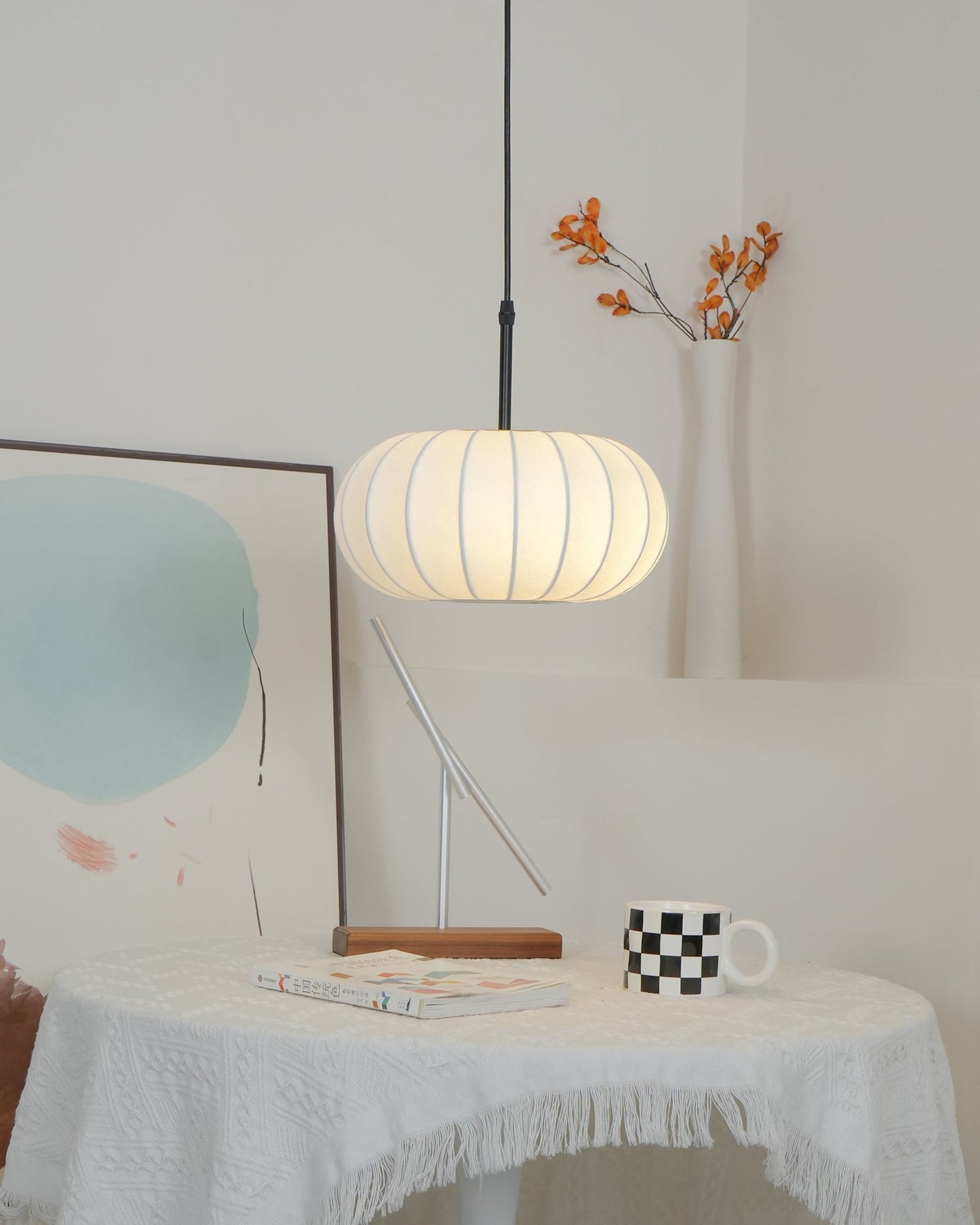 Ribbed Oval Pendant Light With Segmented Shade