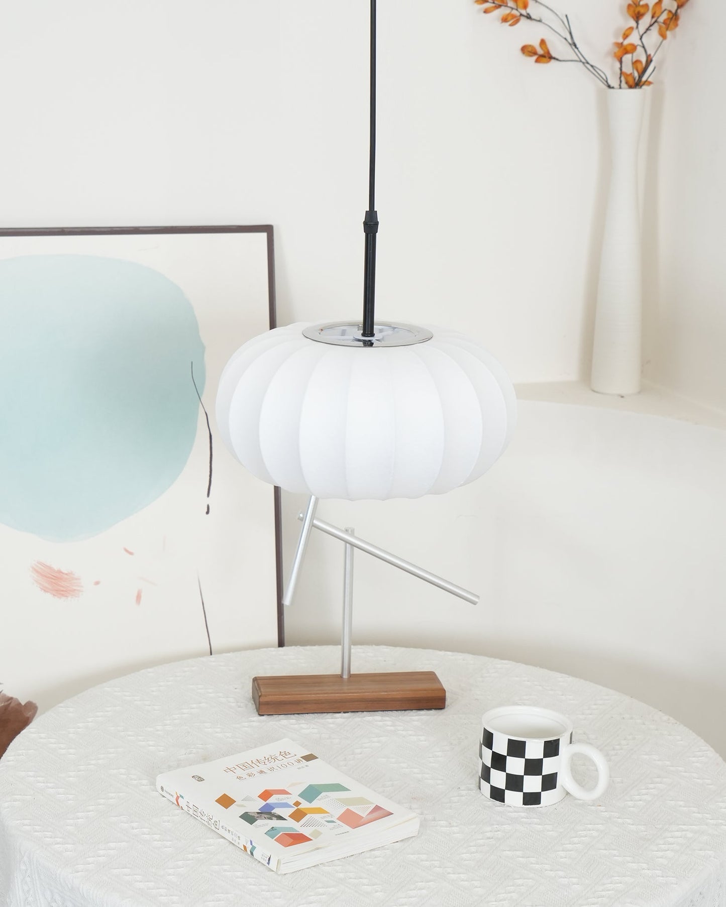 Ribbed Oval Pendant Light With Segmented Shade