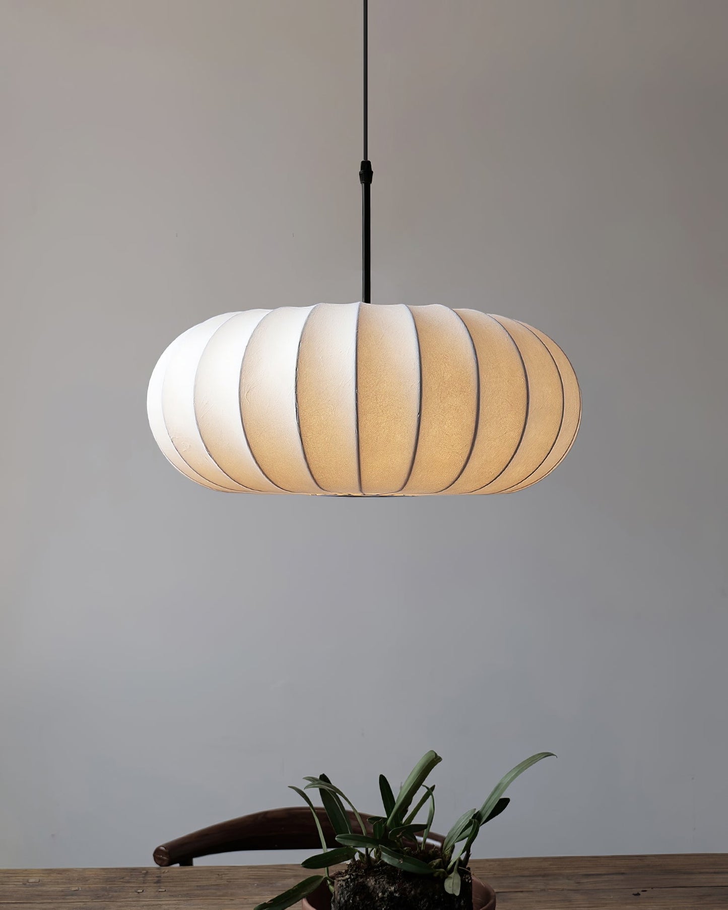 Ribbed Oval Pendant Light With Segmented Shade