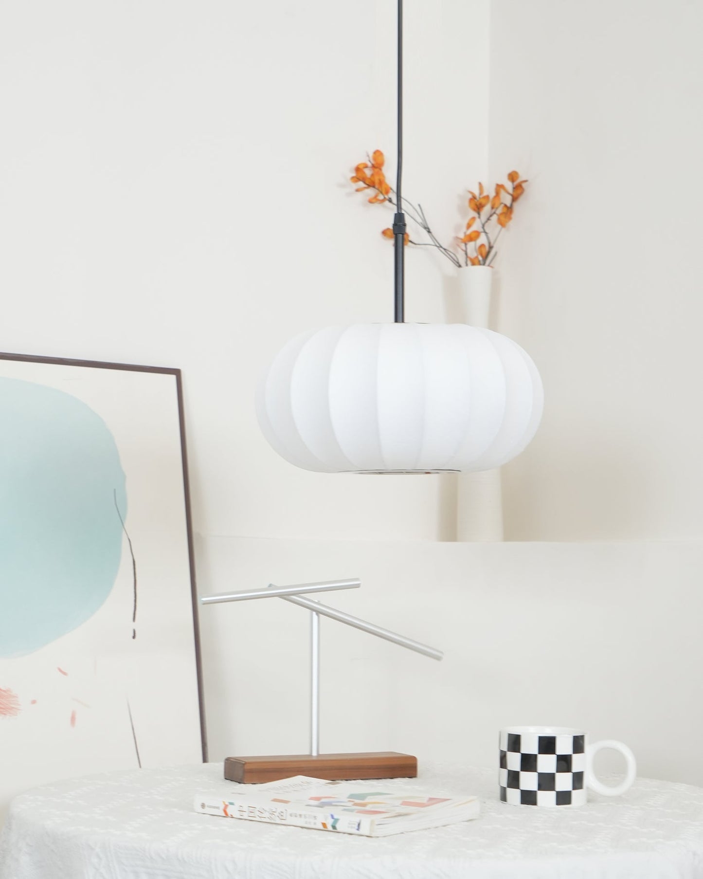 Ribbed Oval Pendant Light With Segmented Shade