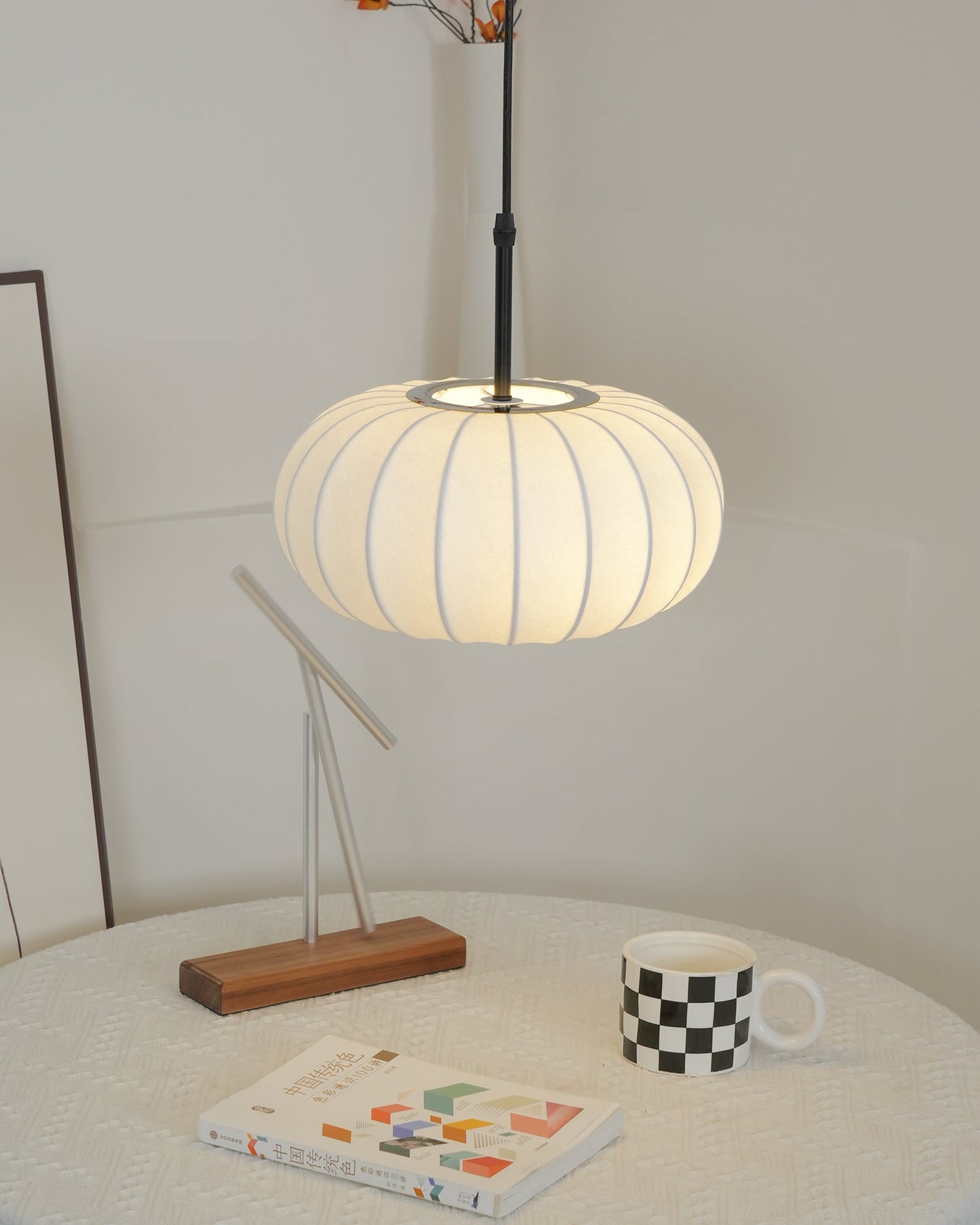 Ribbed Oval Pendant Light With Segmented Shade