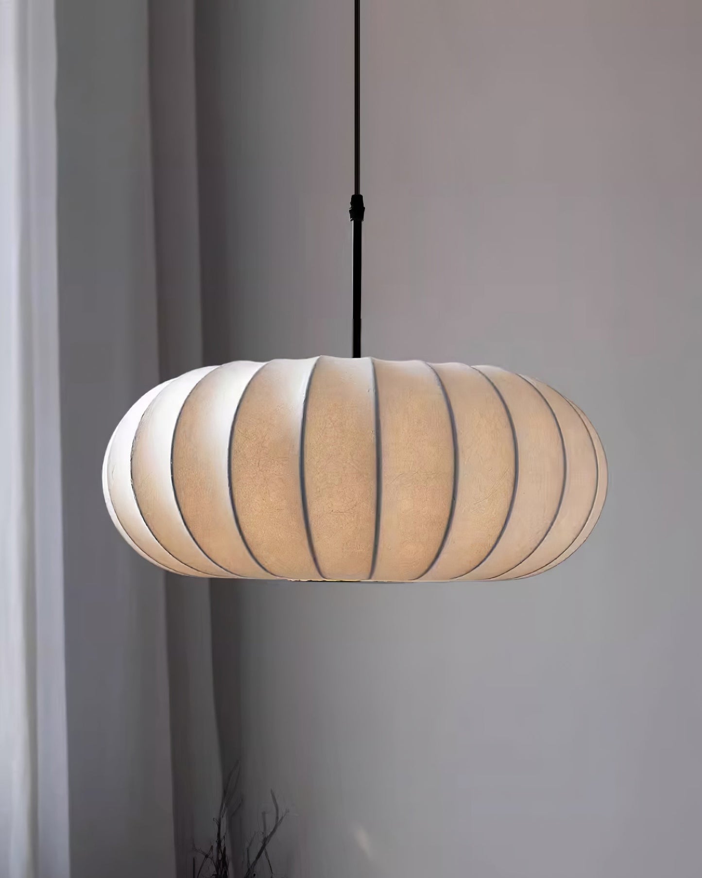 Ribbed Oval Pendant Light With Segmented Shade