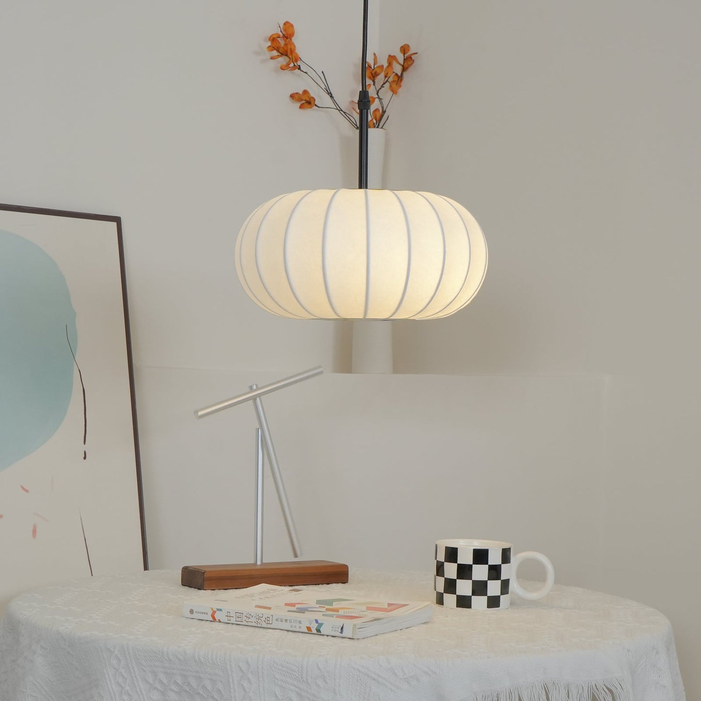 Ribbed Oval Pendant Light With Segmented Shade