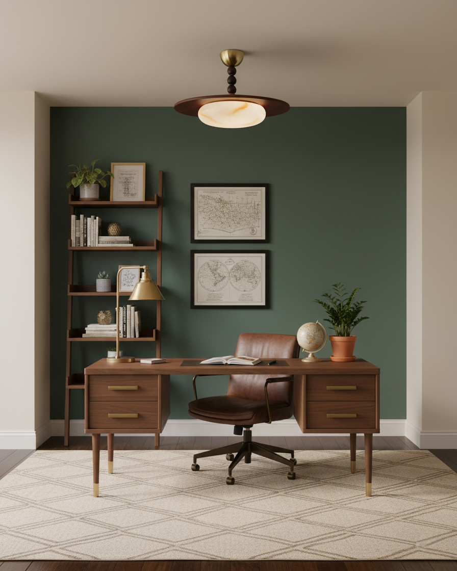 Wood And Glass Semi Flush Ceiling Light With Brass Fitting