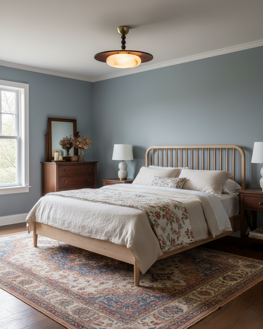 Wood And Glass Semi Flush Ceiling Light With Brass Fitting