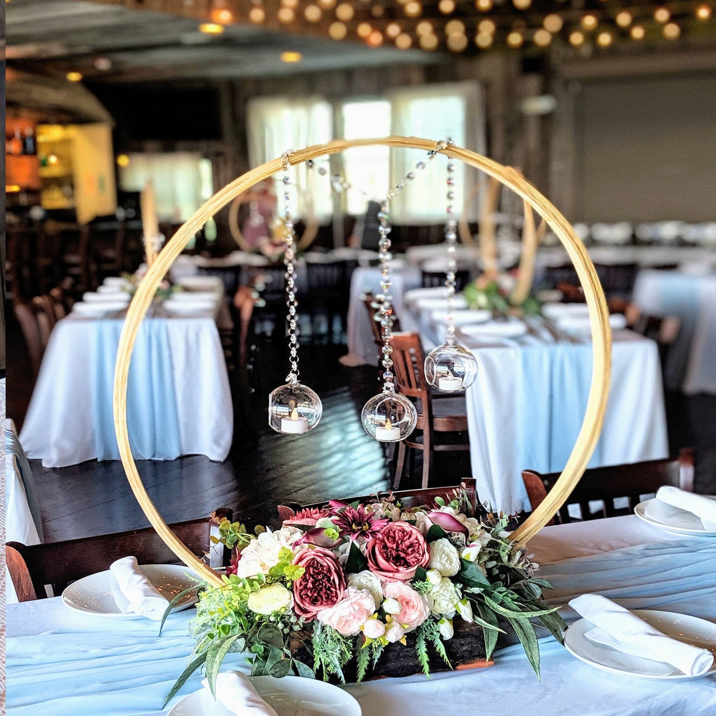Modern Wooden Circle with Crystal Centerpiece