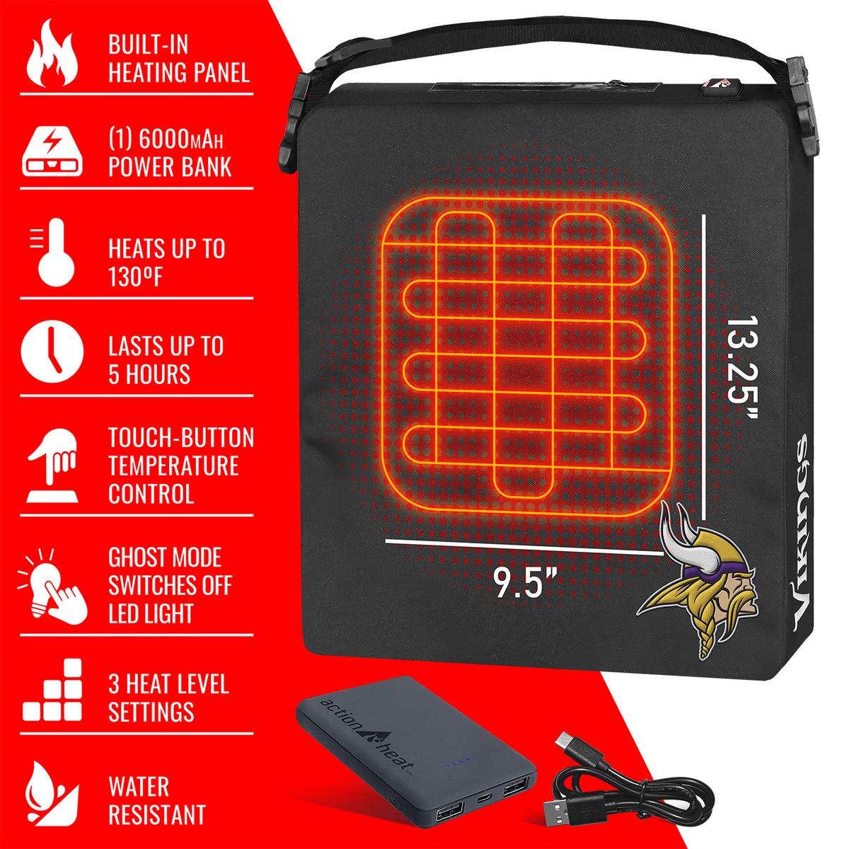 ActionHeat Minnesota Vikings 5V Battery Heated Seat Cushion