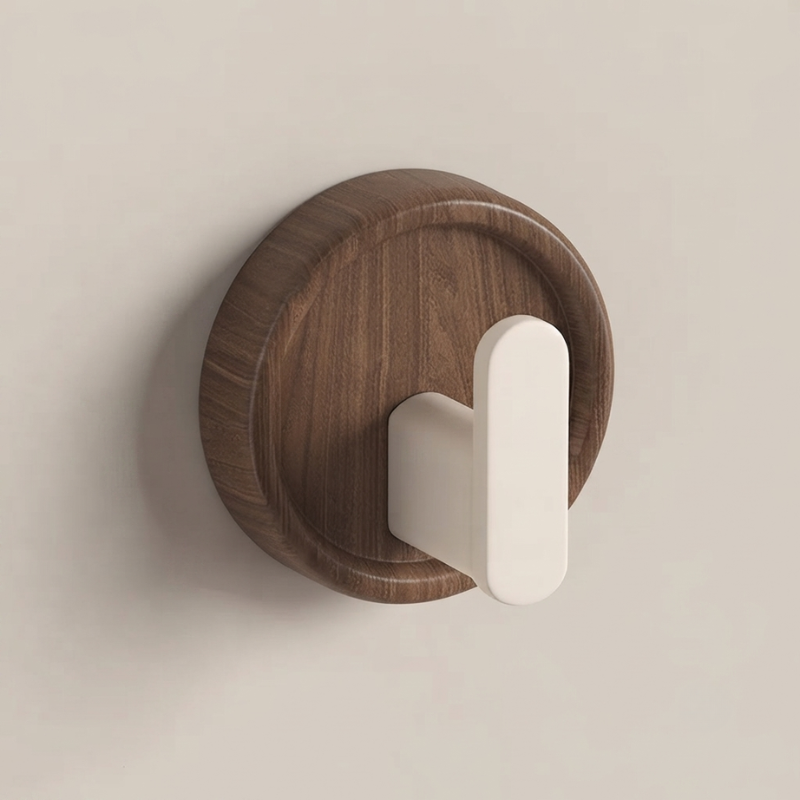 Wall Hook Solid Walnut Self Adhesive Single Hook