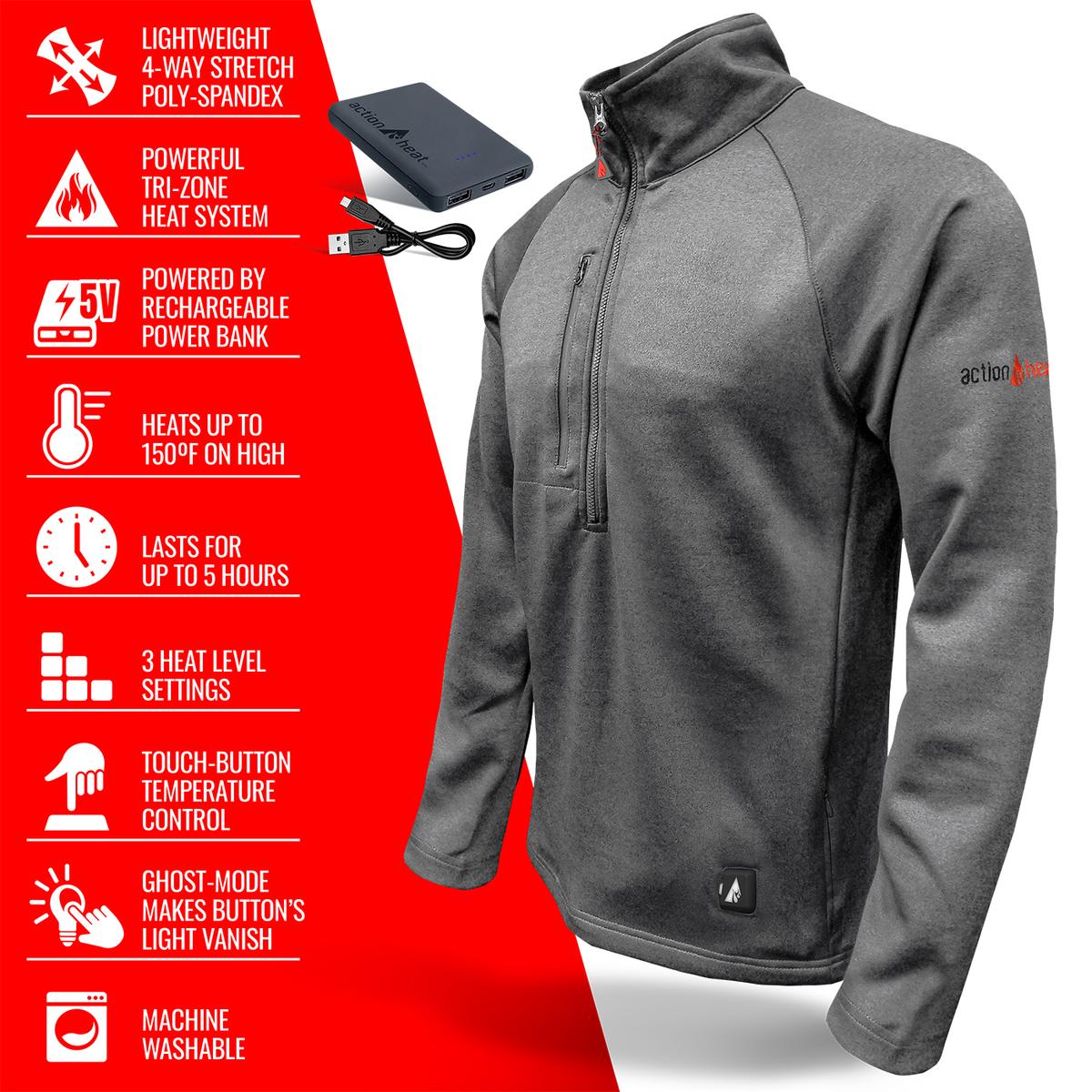 ActionHeat 5V Men's 1/2 Zip Pullover Battery Heated Shirt