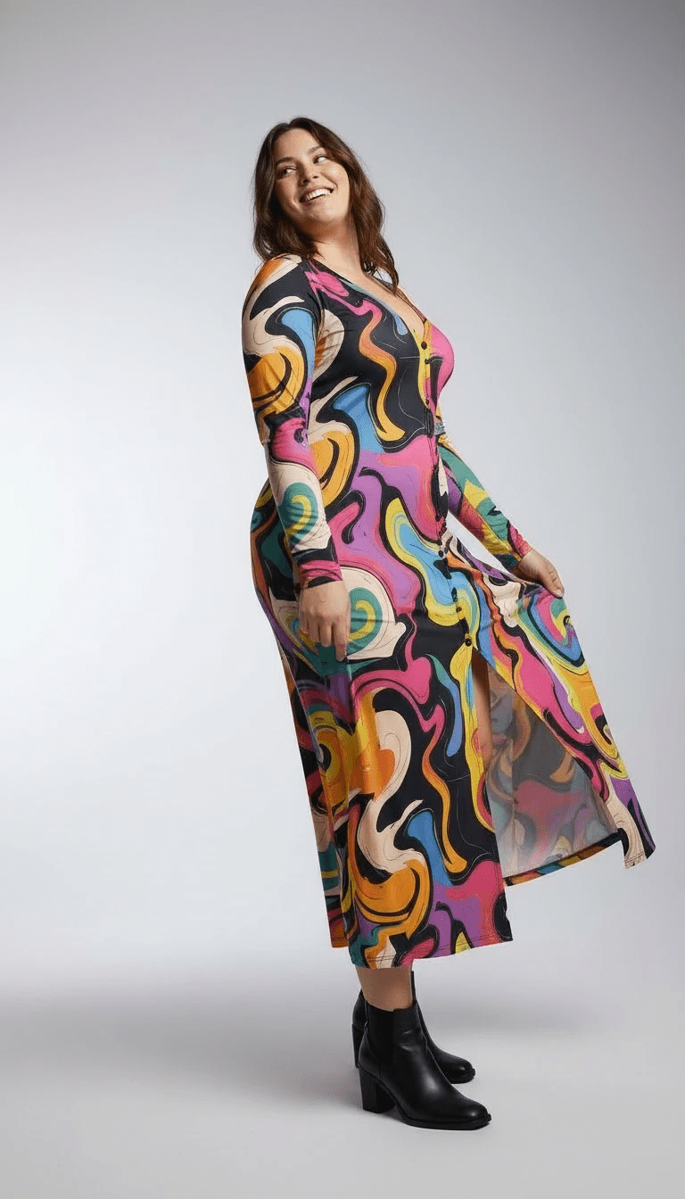 Painted Earth Long Cardigan — Artistic Print Button-Down Duster