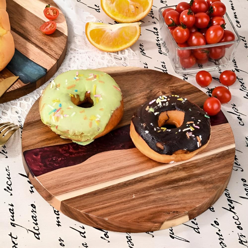 Cutting Board Acacia Wood Round Epoxy Resin Design