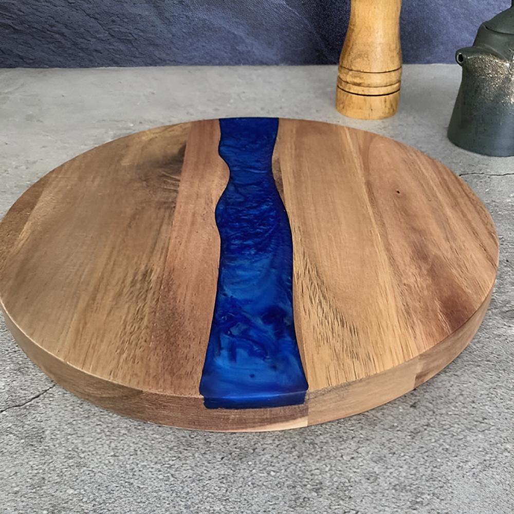 Cutting Board Acacia Wood Round Epoxy Resin Design