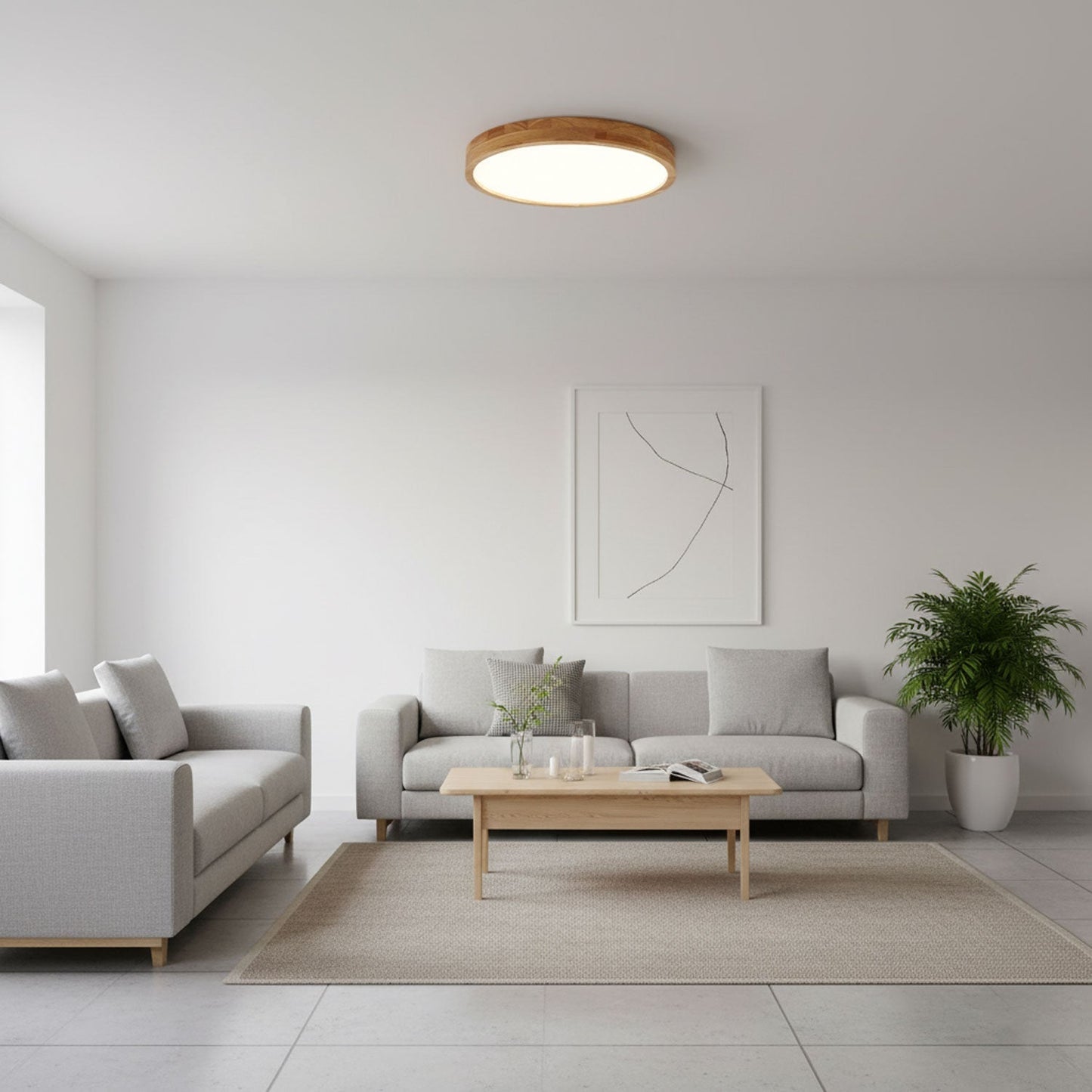 Minimalist Wood Flush Mount Ceiling Light With Round Shade