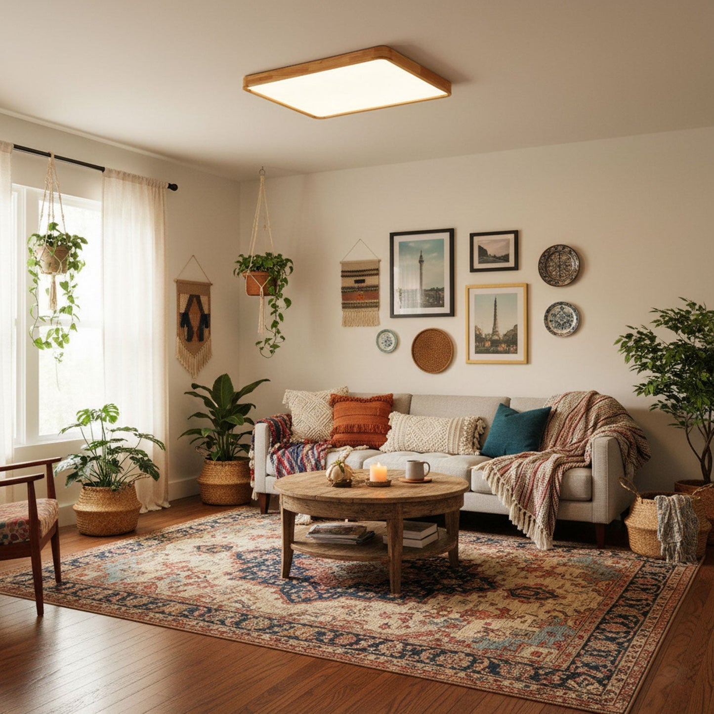 Minimalist Wood Flush Mount Ceiling Light With Round Shade